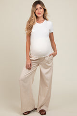 Cream Pleated Wide Leg Maternity Pants