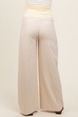 Cream Pleated Wide Leg Maternity Pants