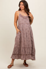 Mauve Embroidered Vintage Wash Maternity Midi Dress