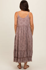 Mauve Embroidered Vintage Wash Maternity Midi Dress