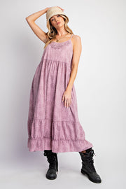 Mauve Embroidered Vintage Wash Midi Dress