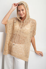 Beige Knit Dolman Sleeve Hooded Maternity Top