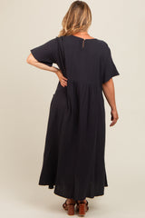 Charcoal Gauze Short Sleeve Maternity Plus Midi Dress