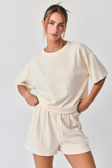 Cream Ribbed Short Sleeve Maternity Short Set