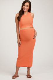 Orange Sleeveless Crop Maternity Skirt Set