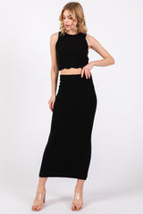 Black Sleeveless Crop Maternity Skirt Set