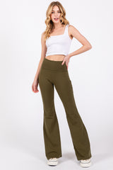 Olive Fold-Over Waistband Flared Maternity Leggings