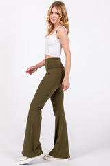 Olive Fold-Over Waistband Flared Leggings