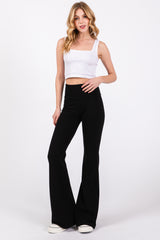 Black Fold-Over Waistband Flared Leggings