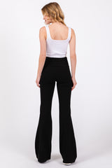 Black Fold-Over Waistband Flared Leggings