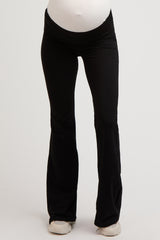 Black Fold-Over Waistband Flared Maternity Leggings