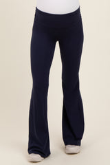 Navy Blue Fold-Over Waistband Flared Maternity Leggings