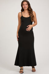 Black Sleeveless Ribbed Maternity Maxi Dress