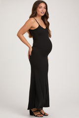 Black Sleeveless Ribbed Maternity Maxi Dress