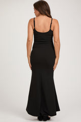 Black Sleeveless Ribbed Maternity Maxi Dress