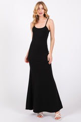 Black Sleeveless Ribbed Maternity Maxi Dress