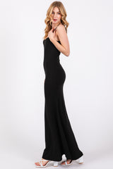 Black Sleeveless Ribbed Maxi Dress