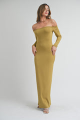 Lime Off Shoulder Long Sleeve Maternity Maxi Dress