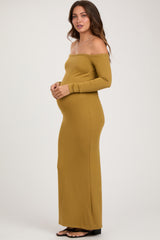 Lime Off Shoulder Long Sleeve Maternity Maxi Dress