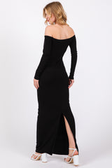 Black Off Shoulder Long Sleeve Maxi Dress