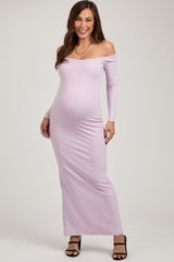 Lavender Off Shoulder Long Sleeve Maternity Maxi Dress