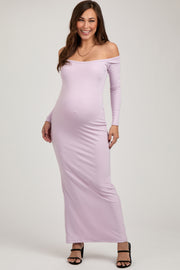 Lavender Off Shoulder Long Sleeve Maternity Maxi Dress