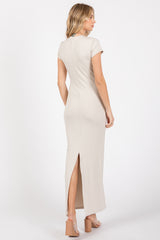 Cream Fitted Short Sleeve Maxi Dress