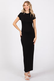 Black Fitted Short Sleeve Maxi Dress