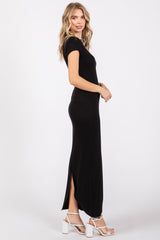 Black Fitted Short Sleeve Maxi Dress