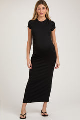 Black Fitted Short Sleeve Maternity Maxi Dress