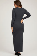 Charcoal Long Sleeve Fitted Maternity Maxi Dress