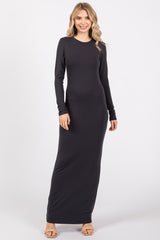 Charcoal Long Sleeve Fitted Maternity Maxi Dress