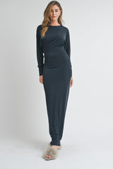 Navy Blue Long Sleeve Open Back Maternity Maxi Dress