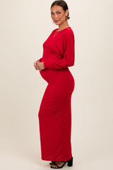 Red Long Sleeve Open Back Maternity Maxi Dress