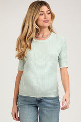 Mint Green Striped Short Sleeve Maternity Top