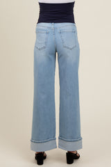 Light Blue Cuffed Maternity Wide Leg Jeans