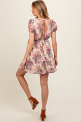 Cream Chiffon Floral Back Tie Maternity Dress