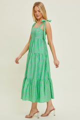 Green Gingham Shoulder Tie Dress