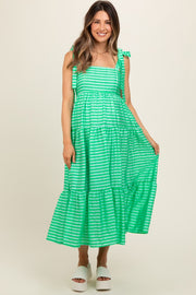 Green Gingham Shoulder Tie Maternity Dress