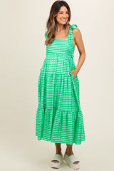 Green Gingham Shoulder Tie Maternity Dress