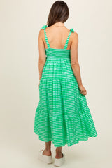 Green Gingham Shoulder Tie Maternity Dress