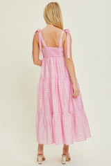 Pink Gingham Shoulder Tie Dress