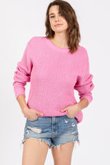 Light Pink Waffle Knit Round Hem Maternity Sweater