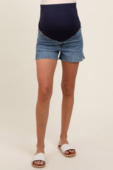 Blue Side Slit Maternity Denim Shorts