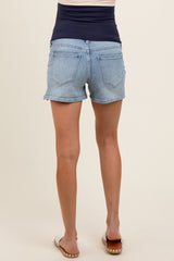 Light Blue Side Slit Maternity Denim Shorts