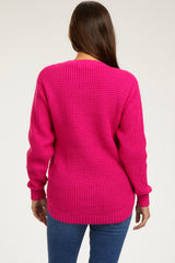 Fuchsia Waffle Knit Round Hem Maternity Sweater