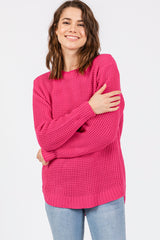 Fuchsia Waffle Knit Round Hem Maternity Sweater