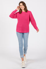 Fuchsia Waffle Knit Round Hem Sweater