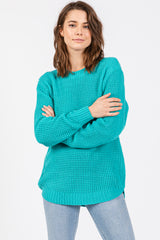 Turquoise Waffle Knit Round Hem Maternity Sweater