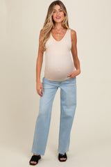 Light Blue Unfinished Hem Wide Leg Maternity Jeans